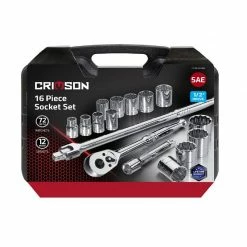 Crimson Force 16-Piece 1/2" Drive SAE Socket Set with Durable Case - 7019404 - Premium Socket Tools for Mechanics