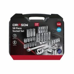 Crimson Force 58-Piece 3/8" Drive SAE & Metric Socket Set with Durable Case - 7019311